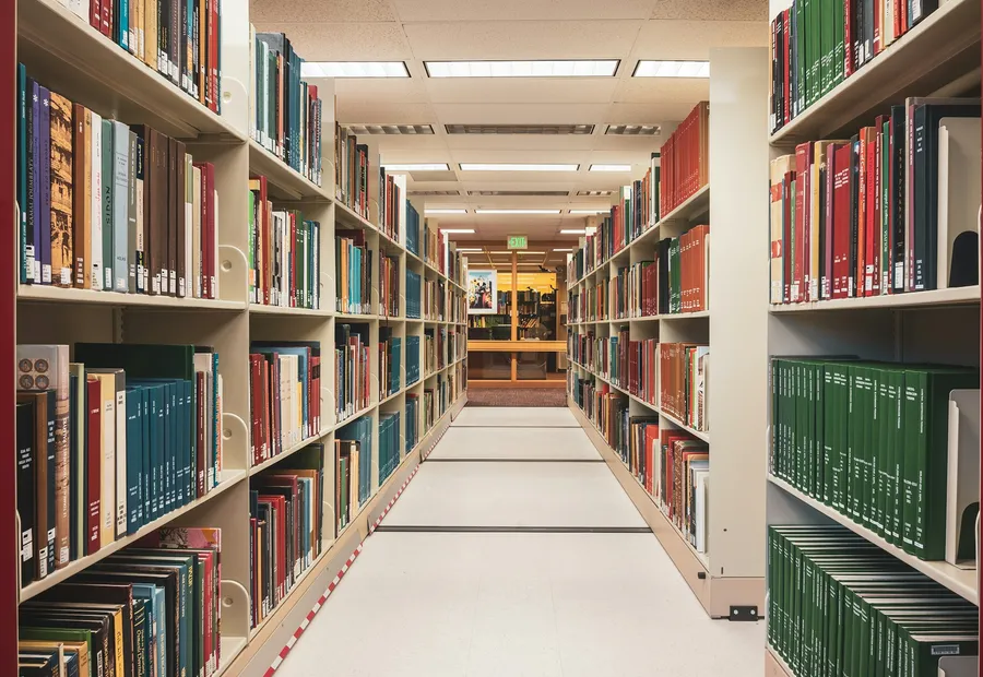 Library shelves running away from the camera, filled to the top.